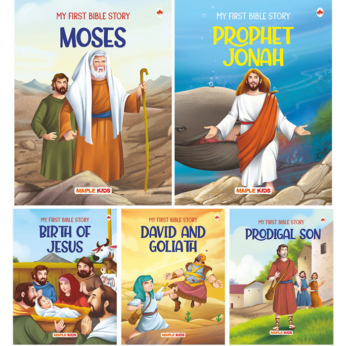 Bible Stories (Set of 5 Books) - Moses, Prophet Jonah, Birth of Jesus, David and Goliath, Prodigal Son