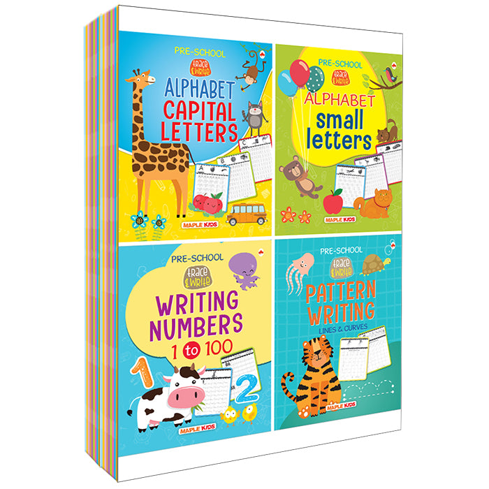 Writing Books for Kids  (Set of 4 Books) - ABC Capital Letters, Small Letters, Number 1-100, Pattern Writing