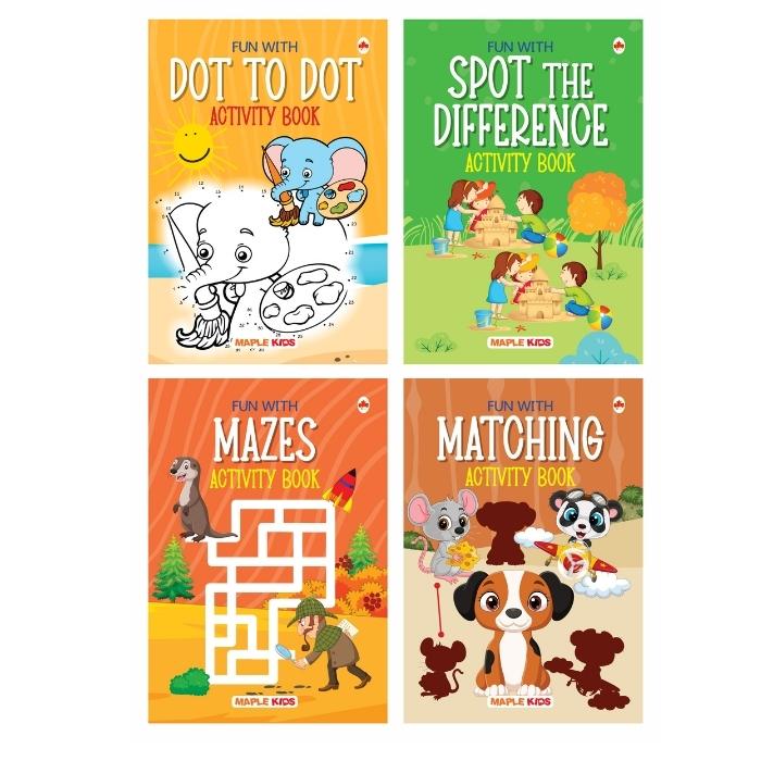 Activity Books for Kids (Set of 4 Books) - Dot to Dot, Spot the Difference, Mazes, Matching - First Learning and Fun Books