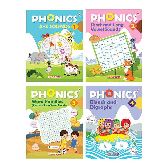 Phonics Reader (Set of 4 Books) - Alphabet Sounds, Short and Long Vowel Sounds, Word Families, Blends and Digraphs