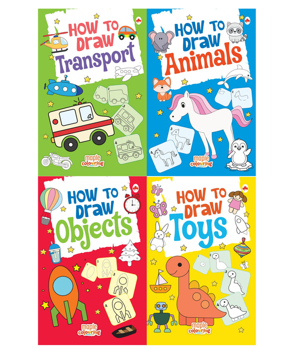How to Draw - Toys, Animals, Objects, Transport (Set of 4 Books)