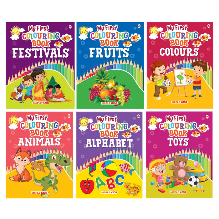 Colouring Books for Kids (Set of 6 Books) - Vegetables, Fruits, Colours, Festivals, Animals, Toys