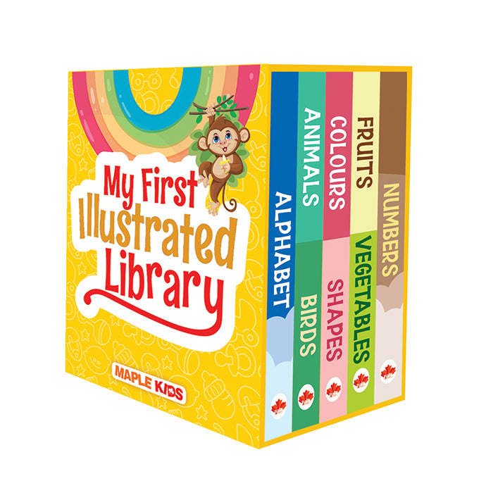 My First Learning Library Set for Kids - Boxset of Board Books with 8 topics - Alphabet, Numbers, Animals and Birds, Colours and Shapes, Fruits and Vegetables