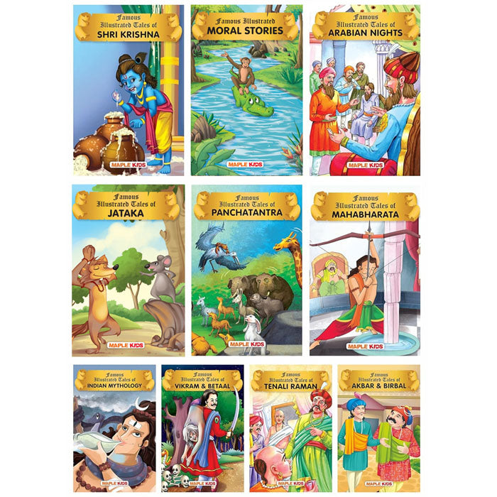 Famous Illustrated Tales (Set of 10 Books) - Moral Stories, Jataka, Tenali Raman, Arabian Nights, Krishna…Akbar Birbal, Vikram Betaal, Panchatantra