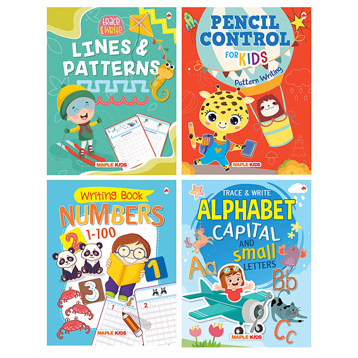 Boxset of Pencil Control and Patterns for Kids (Set of 4 Activity Books) - Practice Patterns, Numbers 1-100 and Alphabet