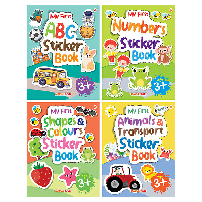 My First Sticker Books - Alphabet, Numbers, Shapes and Colours, Animals and Transport (Set of 4 Books)