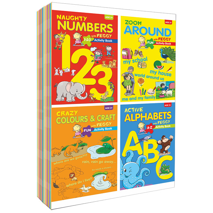 Peggy Sticker Activity Books (Set of 4 Books) - Numbers, Around Us, Colours and Craft, Alphabets