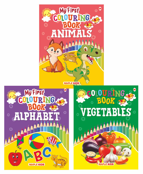 Colouring Books - 1 (Set of 3 Books) - Alphabet, Vegetables, Animals