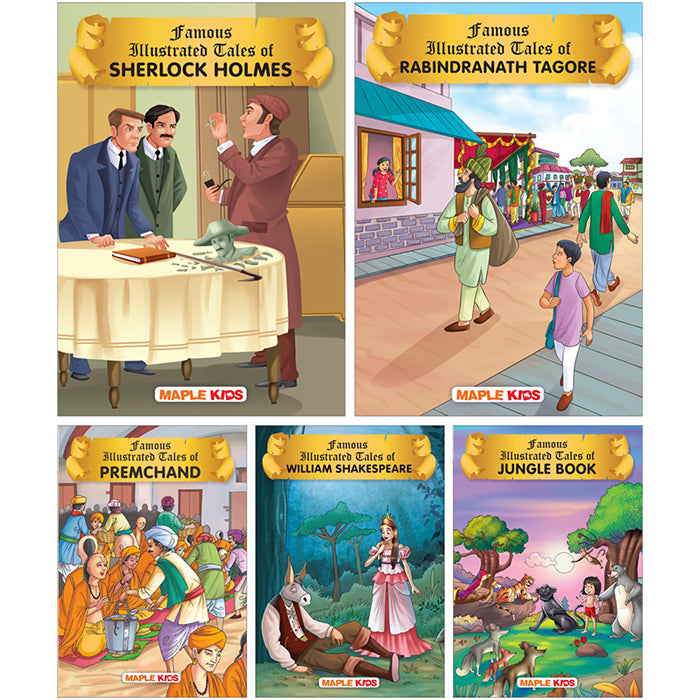 Tales by Famous Authors (Set of 5 Books) - Sherlock Holmes, Rabindranath Tagore, Premchand, William Shakespeare, Jungle Book