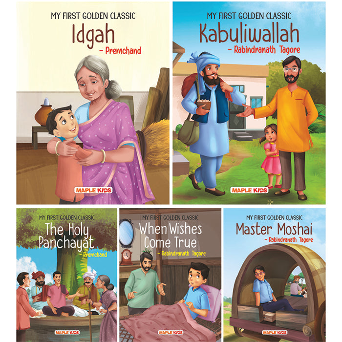 My First Golden Classic (Illustrated) (Set of 5 Books) - Idgah, Kabuliwallah, The Holy Panchayat, When Wishes Come True, Master Moshai